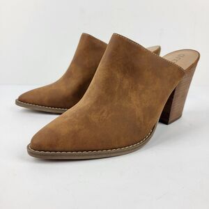 ABOUND Maya Block Heel Mules Shoes Womens Pointed Tan FAUX-LEATHER Size 9.5 M